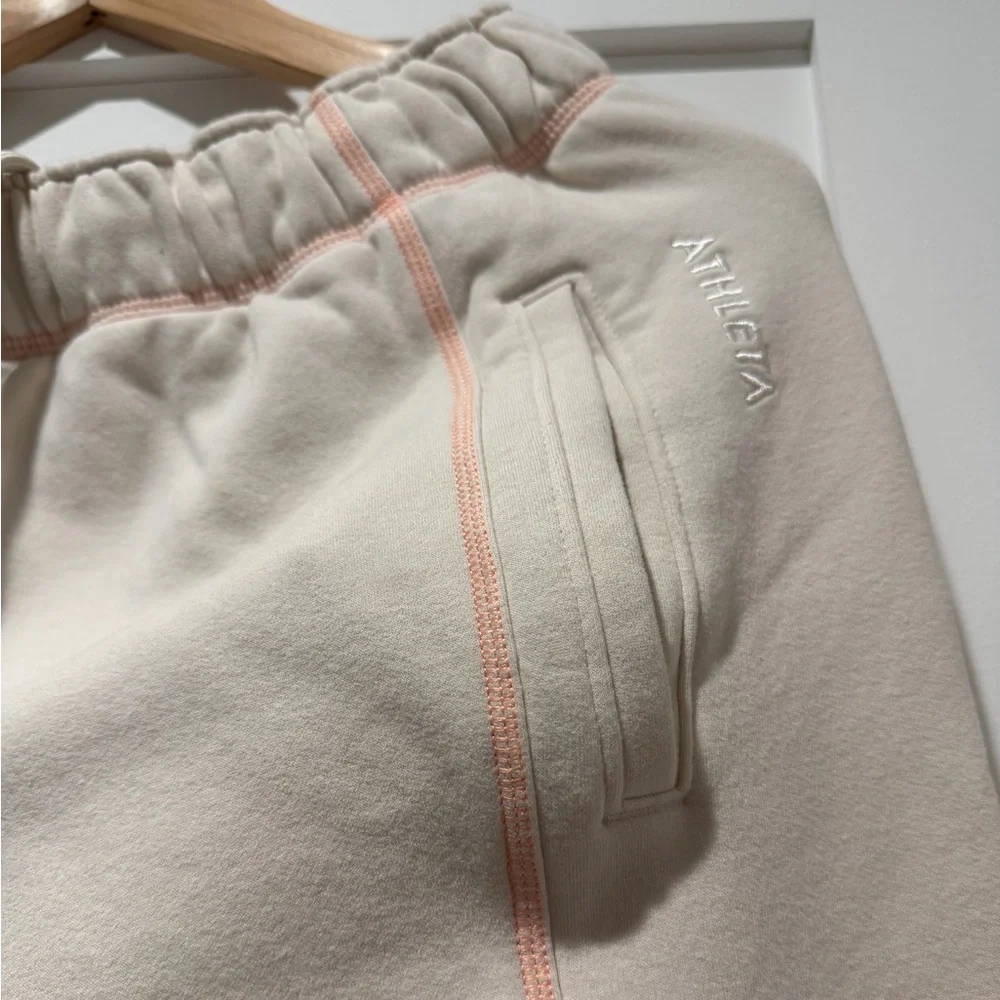 Matching set!! Athleta quarter zip and jogger sweat set! Cream/peach stitching. - Picture 4 of 4